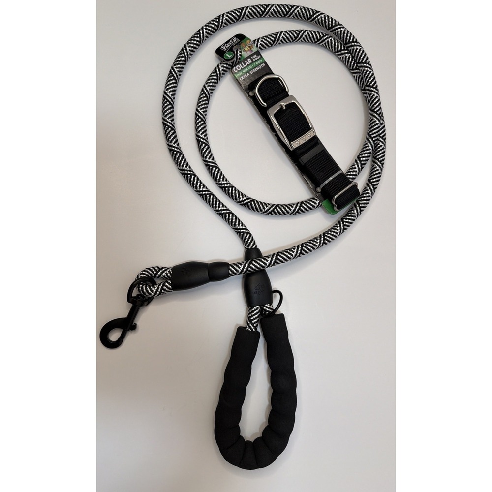 6ft. Durable Nylon Reflective Rope Dog Leash With Large Dog Collar By Paws Set